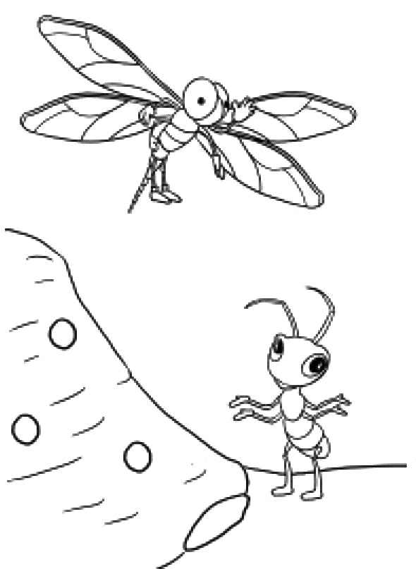 Раскраска Стрекоза и муравей
