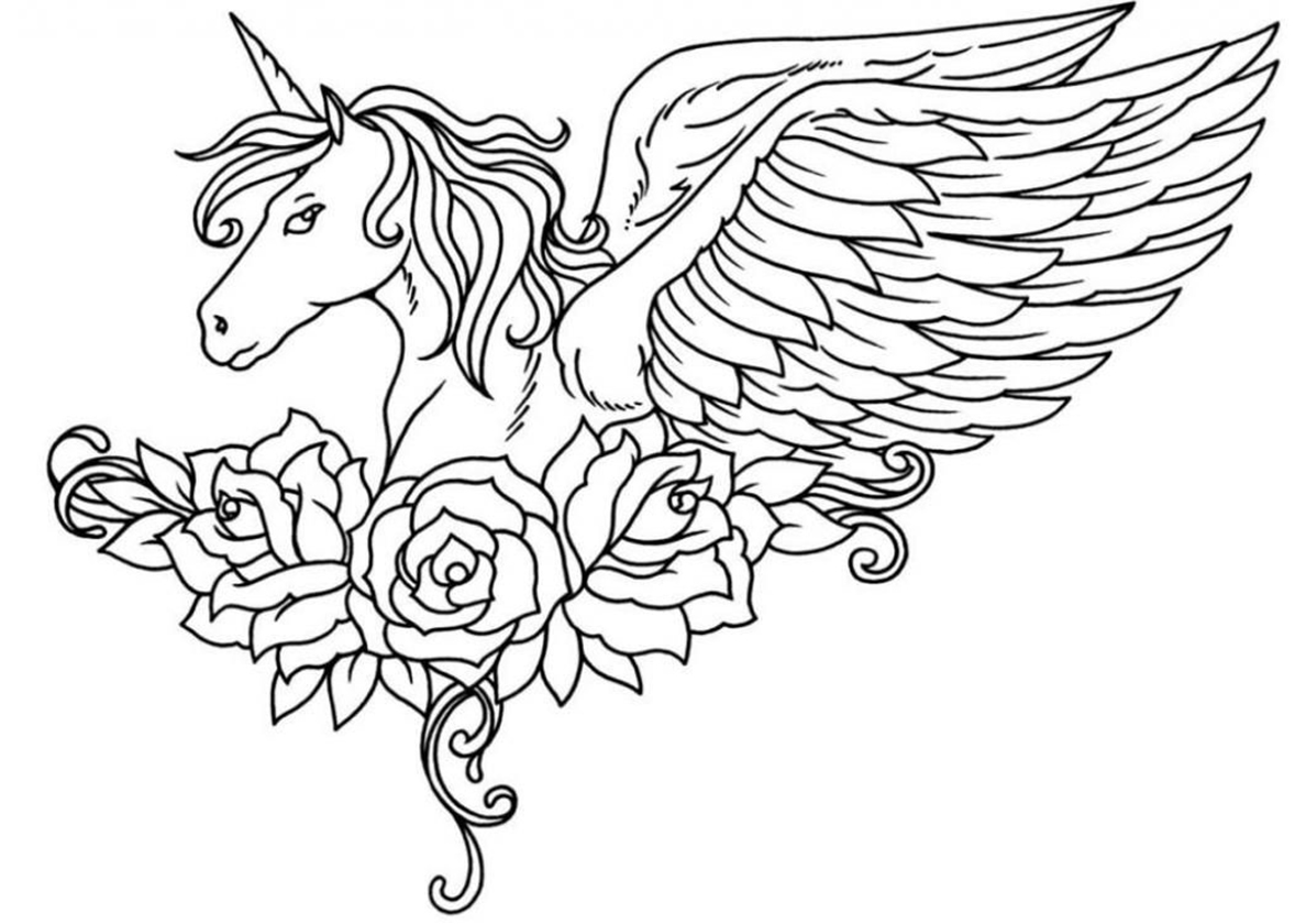 Раскраска Единорог с крыльями