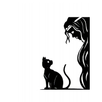 Кошка и девушка шаблон
